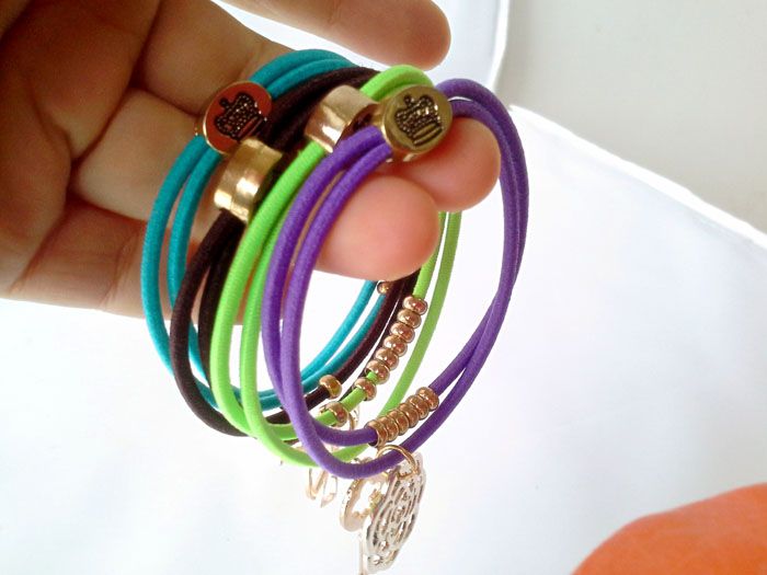 Bracelet type hair accessory dual hair rope headband hair holder rubber band bracelet multi-layer skull spike