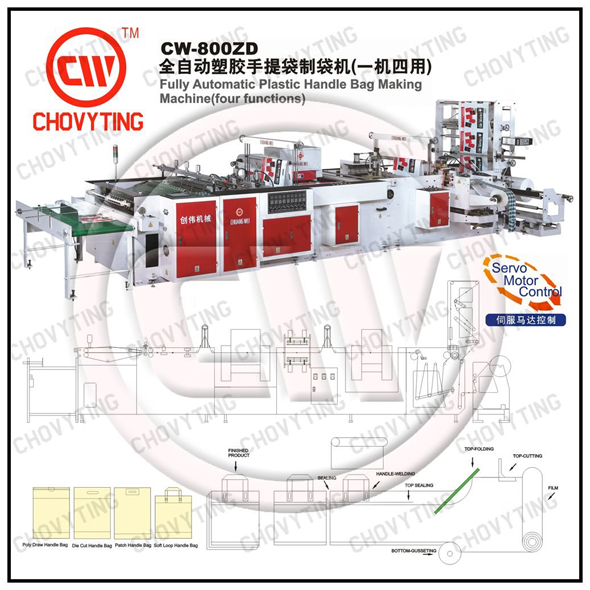 fully automatic plastic handle bag making machine(four function)