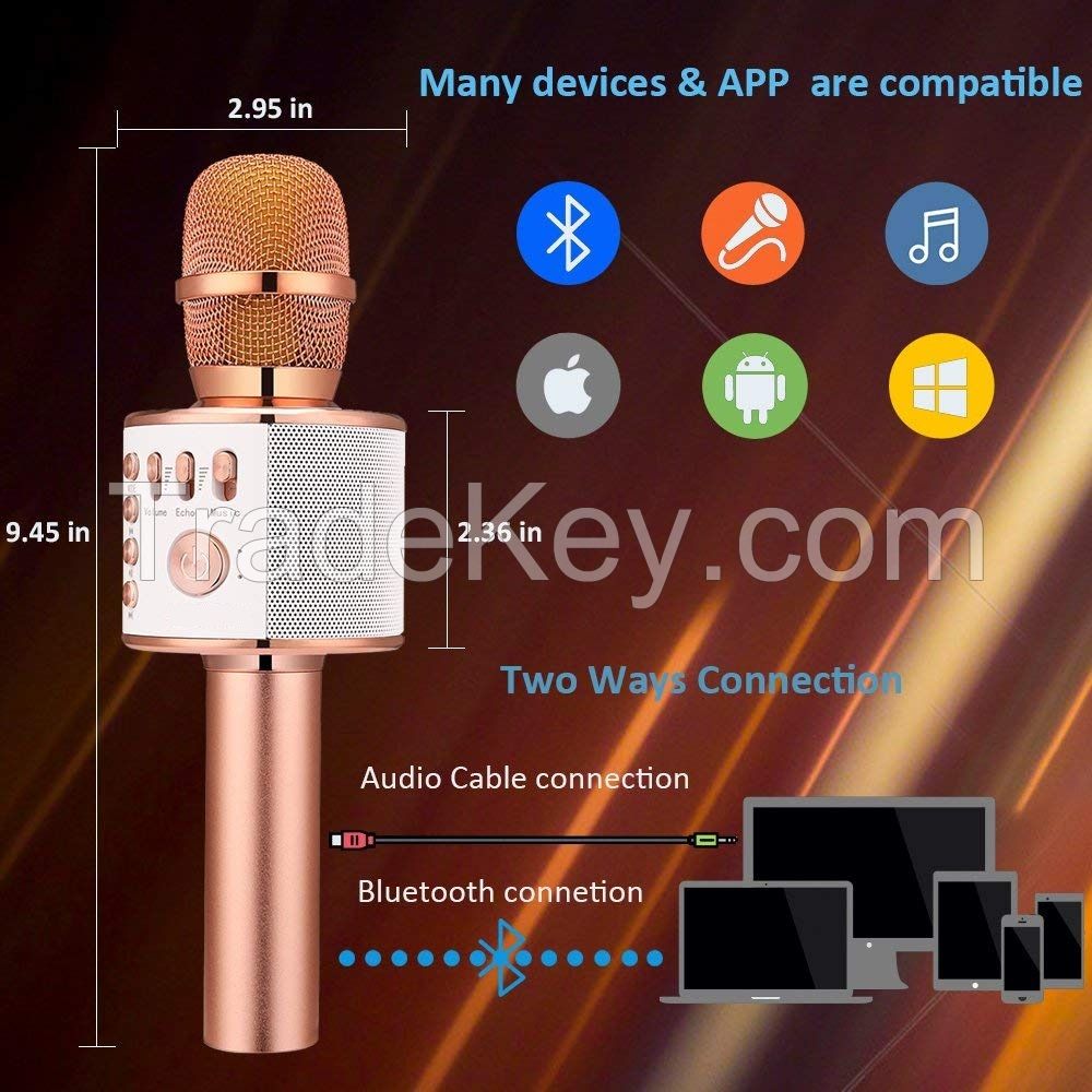 Q37 Wireless Bluetooth Karaoke Microphone, 3-in-1 Portable Handheld karaoke Mic New Year Gift Home Party Birthday Speaker Machine for iPhone/Android/iPad/Sony, PC and All Smartphone(Rose Gold)