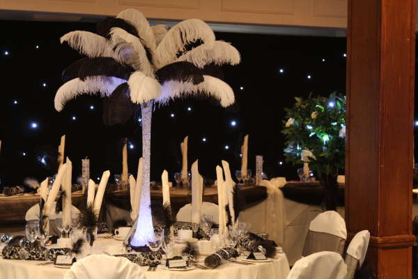 ostrich feather, ostrich feather centrepieces, wedding centrepiece