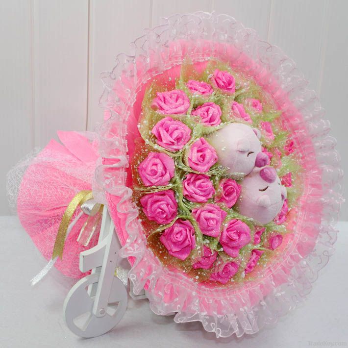 Sweet moment love piggies Plush Bouquet - Pink