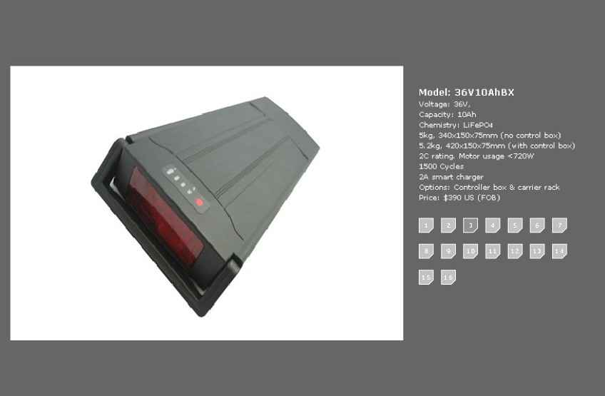 36v 10Ah lifepo4 ebike battery pack