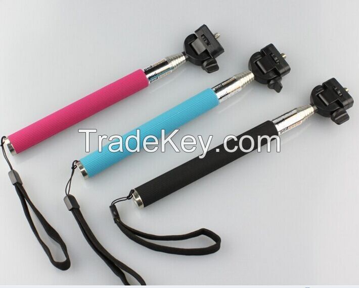 iPhone Cable Take Pole Selfie Stick with Two Type Adjustable Plastic Clip , Wired Monopod