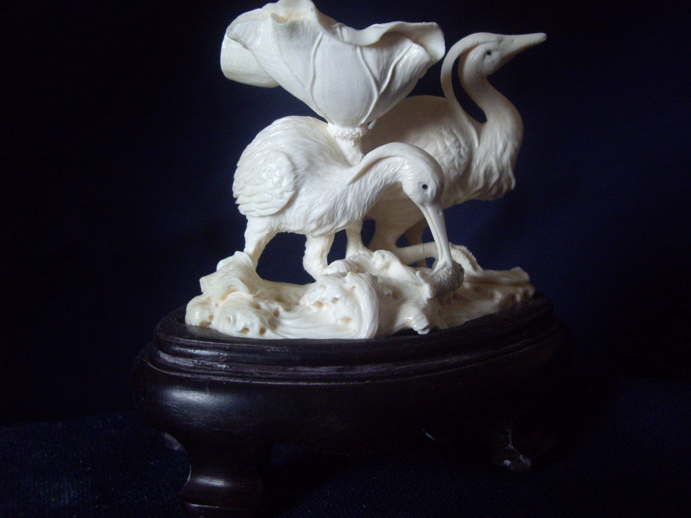 Mammoth ivory carved Egrets