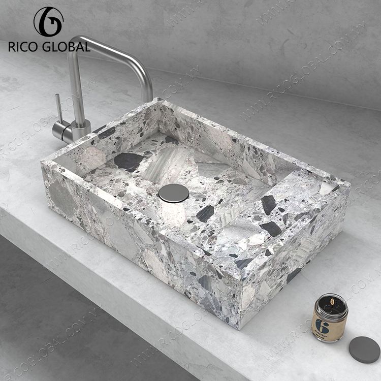 Modern Natural Stone Splicing Wall-Hung Basin for Bathroom Vanity