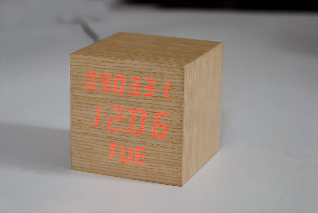 wooden led calendar alarm clock