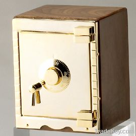 WOODEN &amp; GOLD-BRASS SAFE BANKER, GIFT BOX