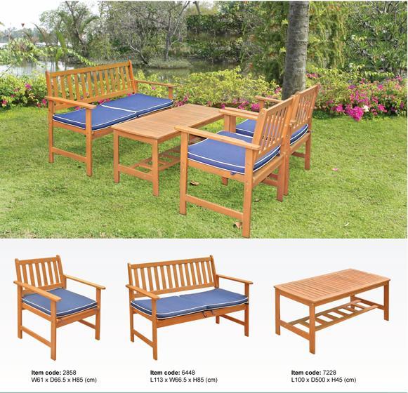 Acacia &quot;Sofia&quot; table set with 1 bench and 2 armchairs