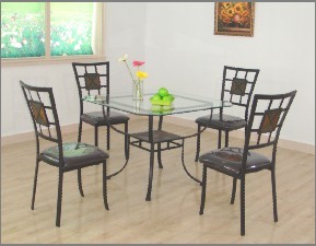 Glass top dining table and Metal dining chairs