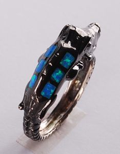 925 sterling silver opal jewelry crocodile ring R101