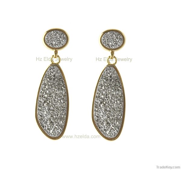 Brass plating with 18K gold and natural agate drusy earring-HZ-0501027