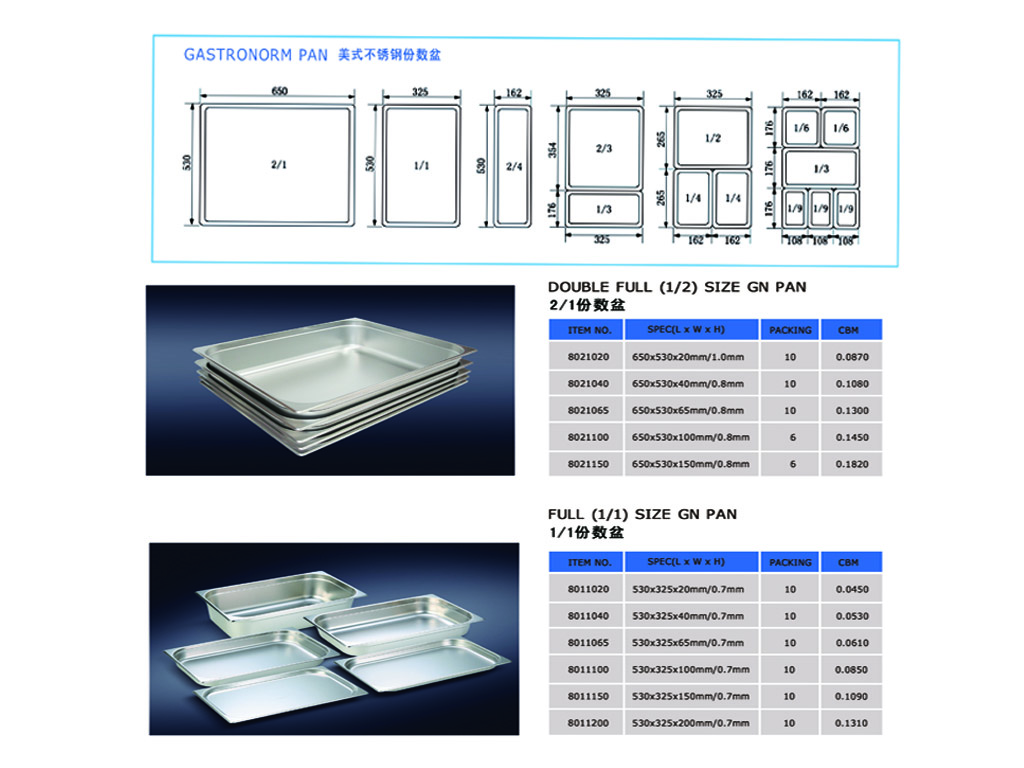 SUS 201 Gastronorm Pans