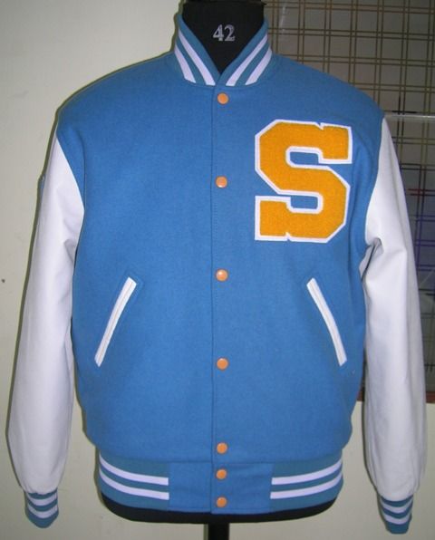 sky blue varsity jacket