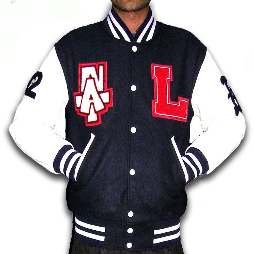 blue varsity jacket