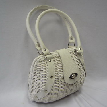 Rattan handbag, white color