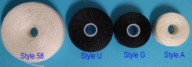 Prewound Bobbins, sidelss, 210D/3, Nylon bonded thread, White (Black), Style A, Style G, Style U, Styele 33, Style 58