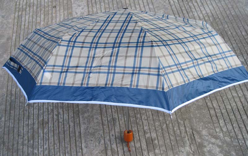 3 folding check polyester umbrella