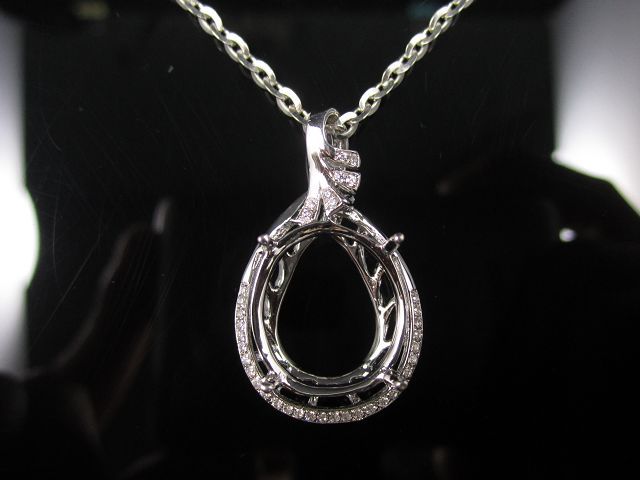 Diamond meleed pendant / white gold pendant / oval center stone/hollow pendant