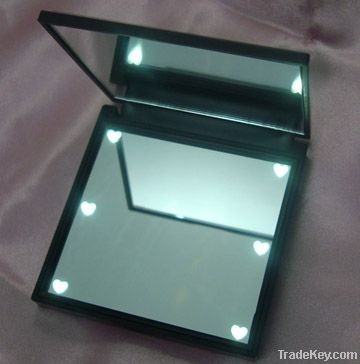 Square shaped plastic lighted makeup mirror with double sides