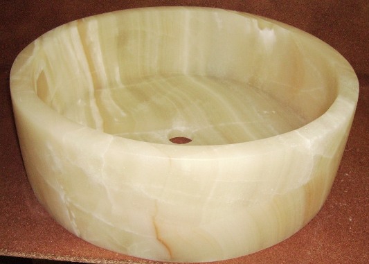 White onyx round sink with flat bottom. Dimensions:16&quot; Diam x 7&quot;