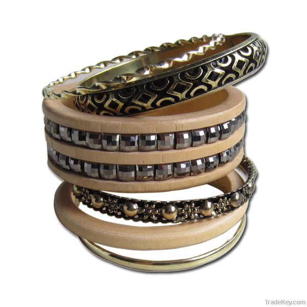 2012 new design wood and metal 6 bangle sets