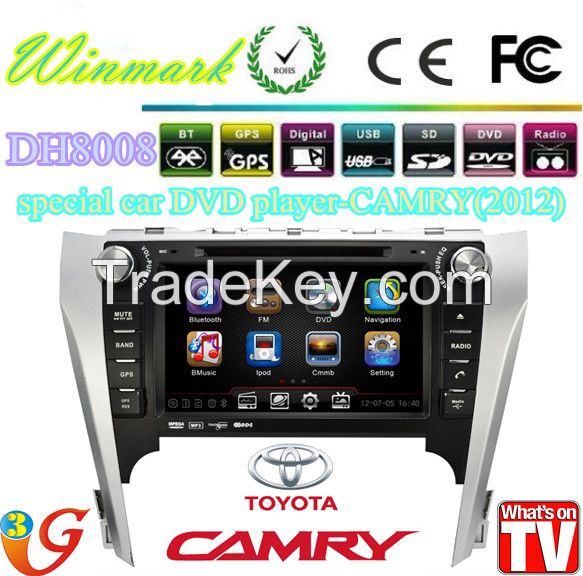 2 din 8" car DVD player for Toyota Camry 2012 GPS,Bluetooth,Radio,TV,RDS,TMC,PIP,3G etc DH8008