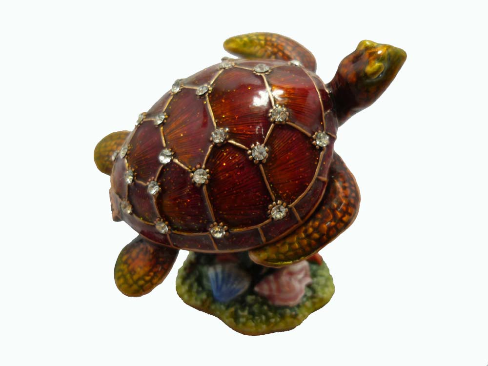 Swimming Turtle Bejewelled Box - bronze