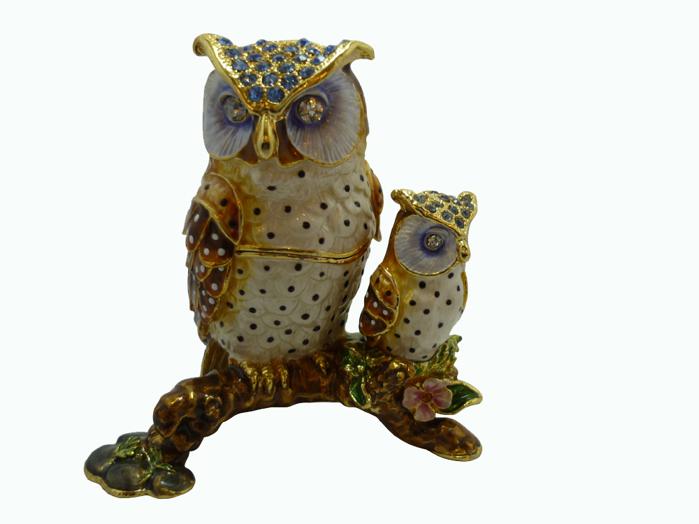 Mum & Baby Owl Enamel Trinket Box