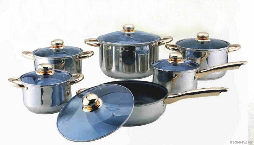 Gold plating handles 12 pcs cookware set(WW-C023A)