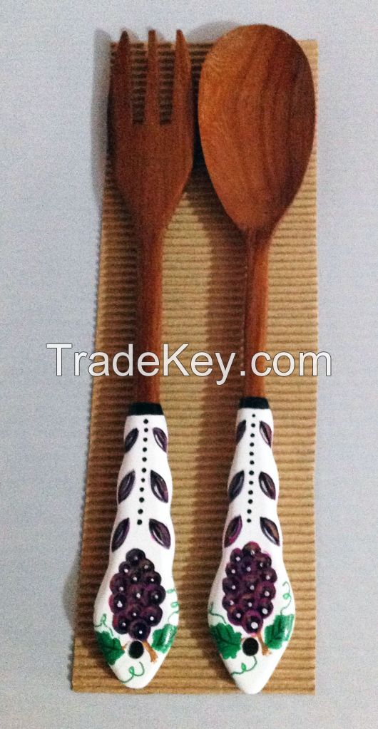 Hand painted Wooden Serving Utensils