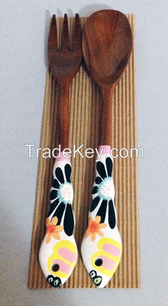 Hand painted Wooden Serving Utensils