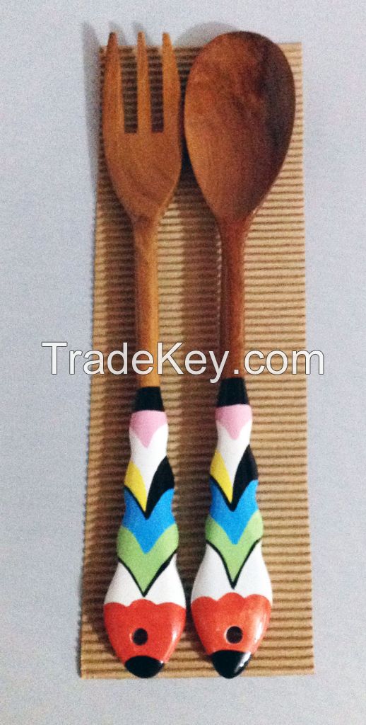 Hand painted Wooden Serving Utensils