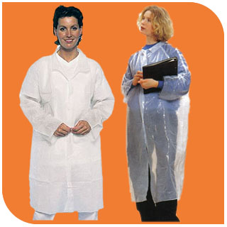 Disposable nonwoven SMS lab coat, PE Visitor Coat