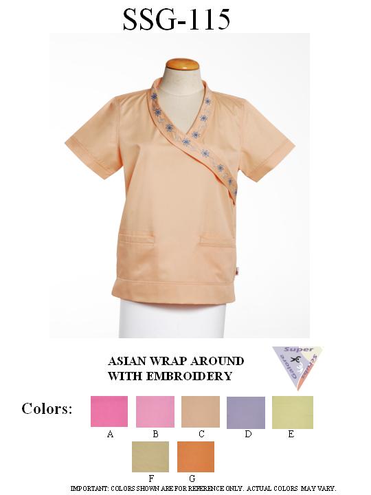 Asian Wrap Around Scrubs with Embroidery