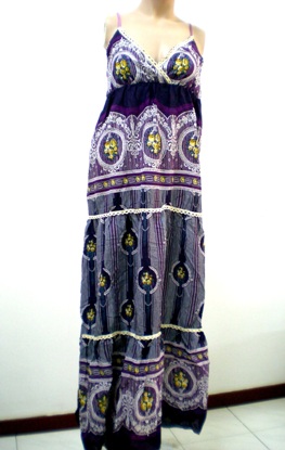 Women's Apparel-Spaghetti Strap Print Maxi