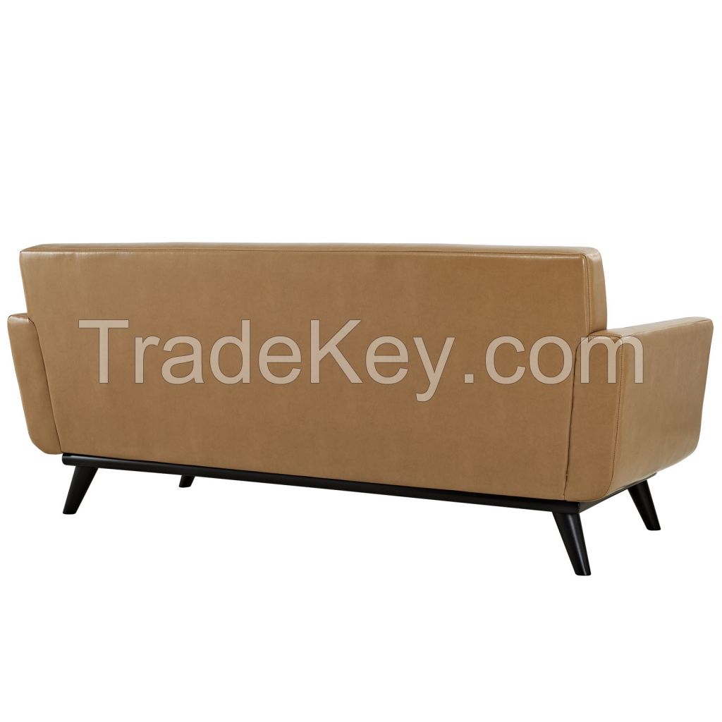 Comfortable Tan Bonded Leather Couch 