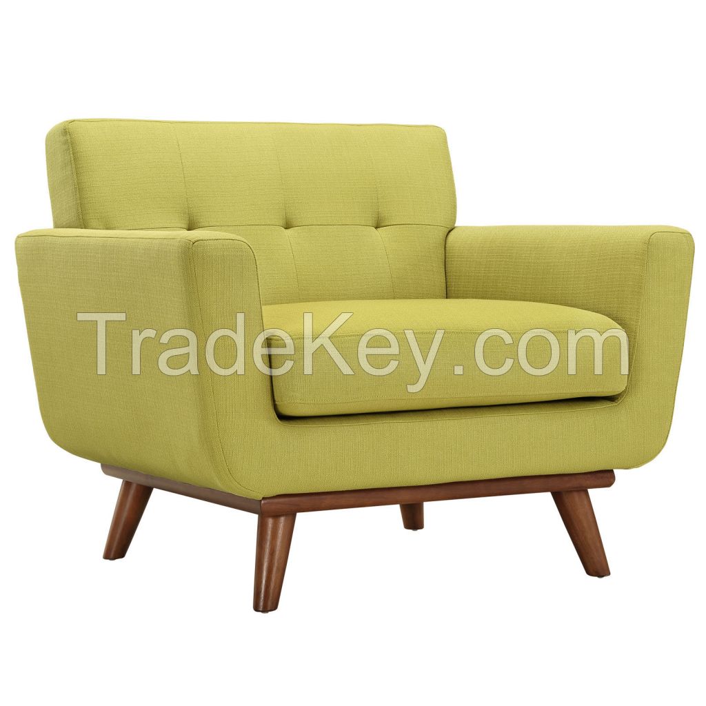 Modern Leather Single Armchair With Wood Leg