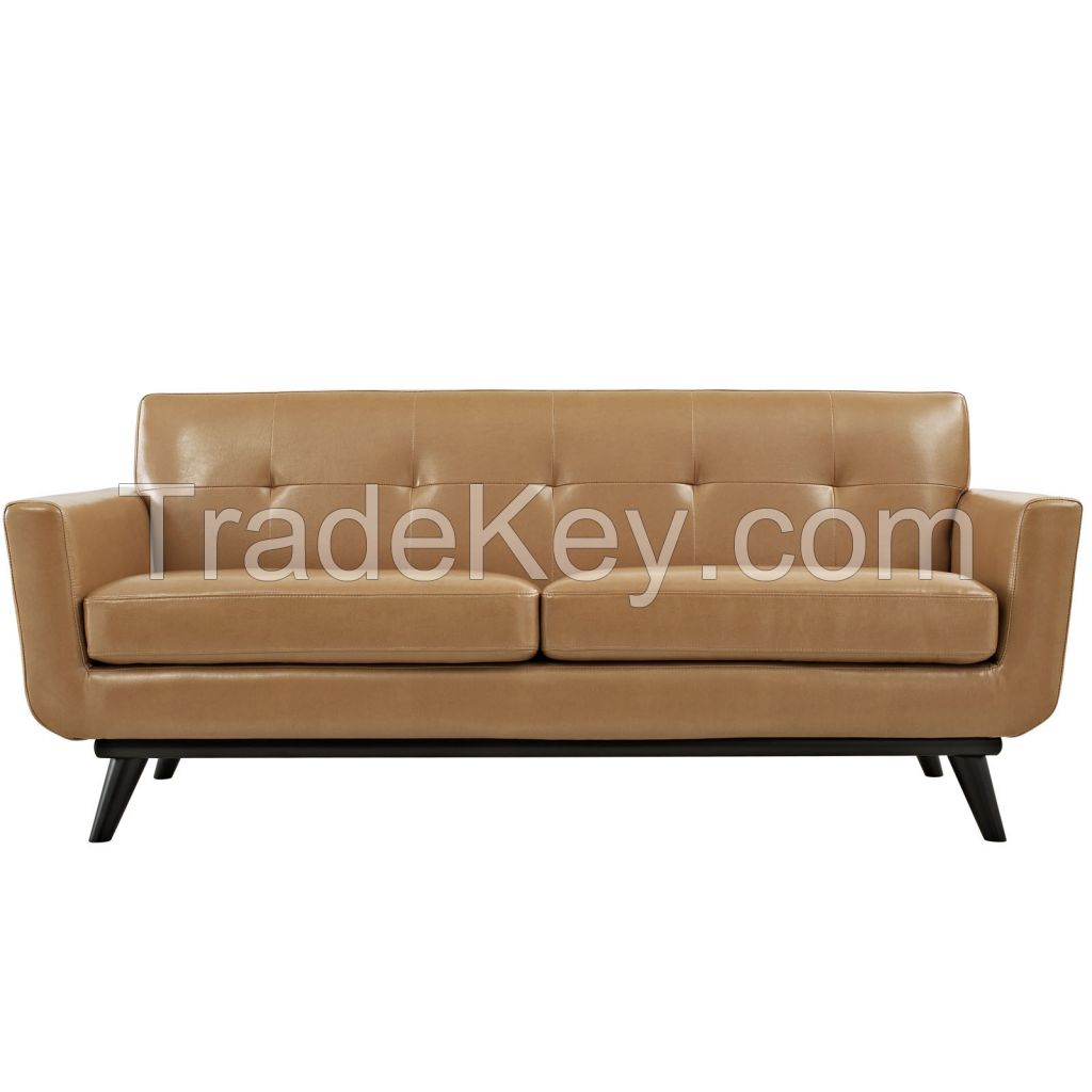 Comfortable Tan Bonded Leather Couch 