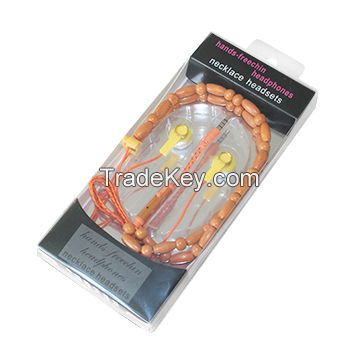 Wooden Bead Necklace Earphones for iPhone/Samsung, Various Colors, Logo Imprint Welcome, Good Price