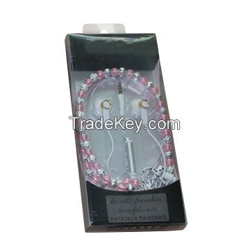 Newest Rose Bead Necklace Mobile Phone Earphone, Various Colors, LOGO imprint, Small MOQ, Good Price