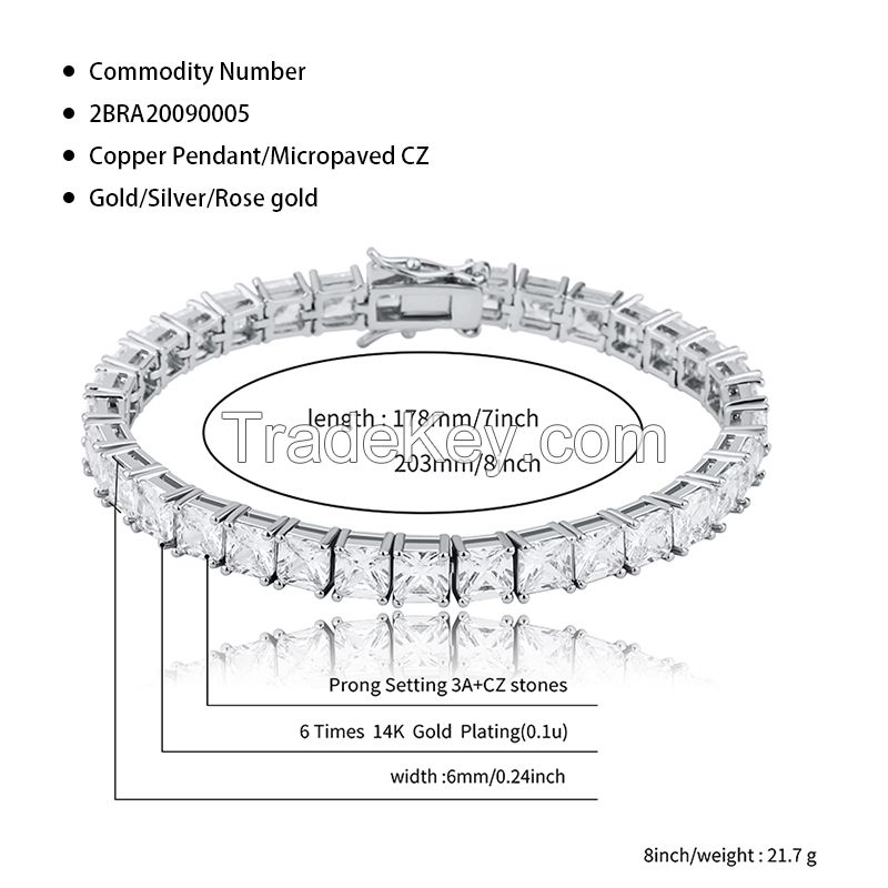 Sobling 6mm cushion tennis bracelet High Quality Hip Hop Iced Out Bling bling Cubic Zirconia chain Jewery from china jewelry manufacturer