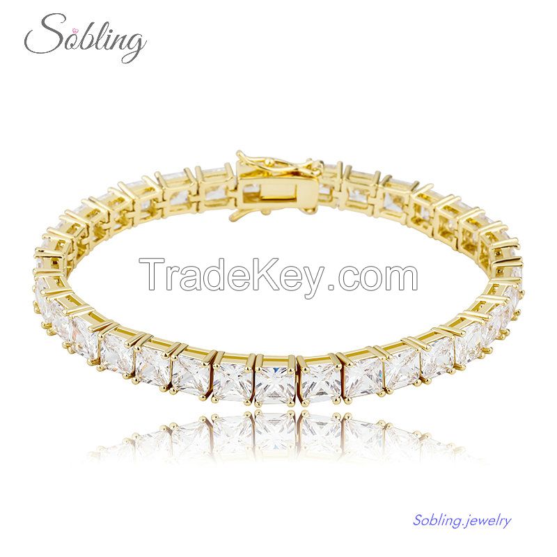 Sobling 6mm cushion tennis bracelet High Quality Hip Hop Iced Out Bling bling Cubic Zirconia chain Jewery from china jewelry manufacturer