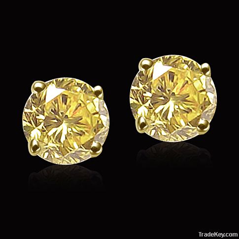 1.01 carat round yellow canary diamonds stud earrings