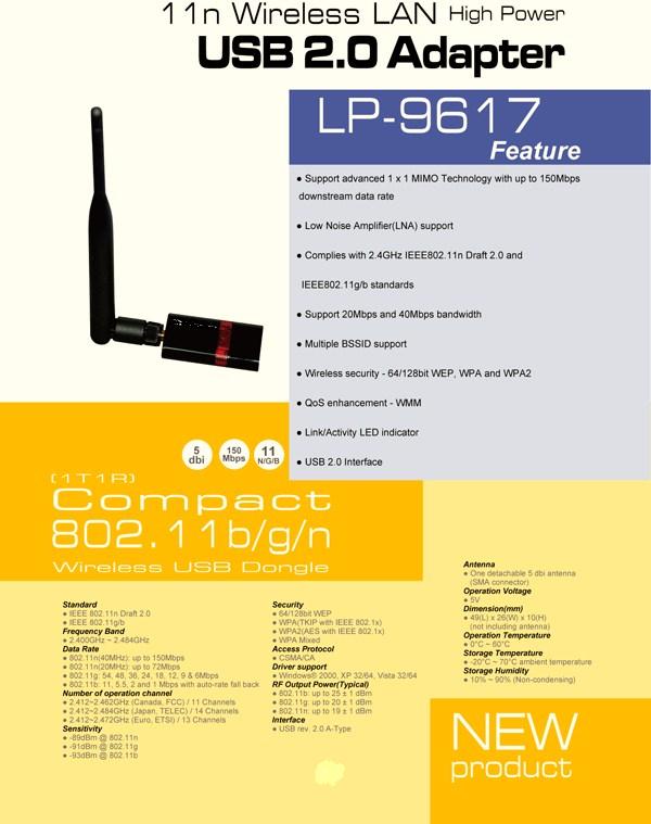 Compact 802.11 b/g/n Wireless USB Dongle