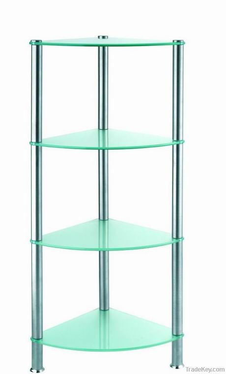 SS free standing triangle bathroom glass 4 shelf