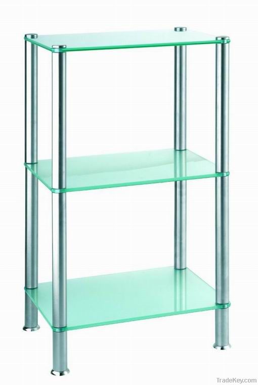 SS free standing square bathroom glass 3 shelf