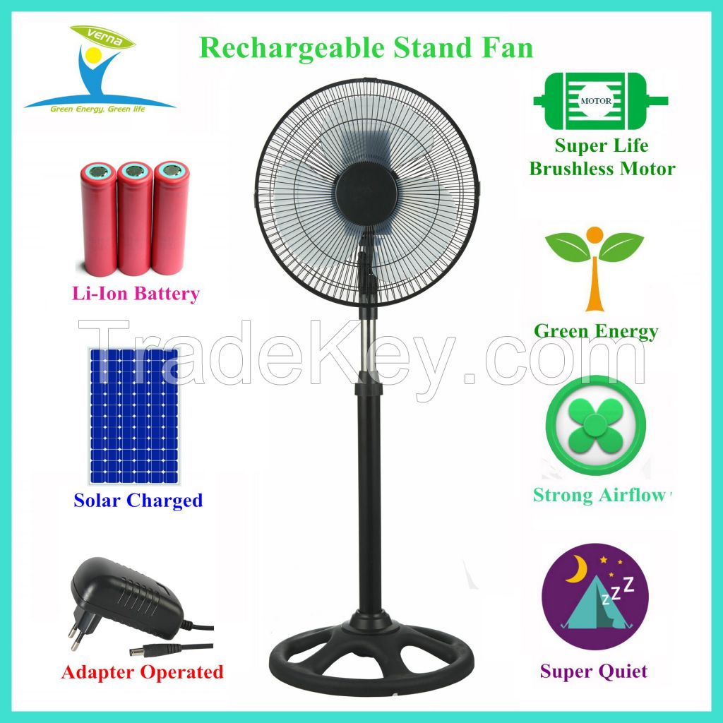 2 Years Warranty Cheap Price 12 Inch Solar Rechargeable Stand Fan with Brushless DC Motor