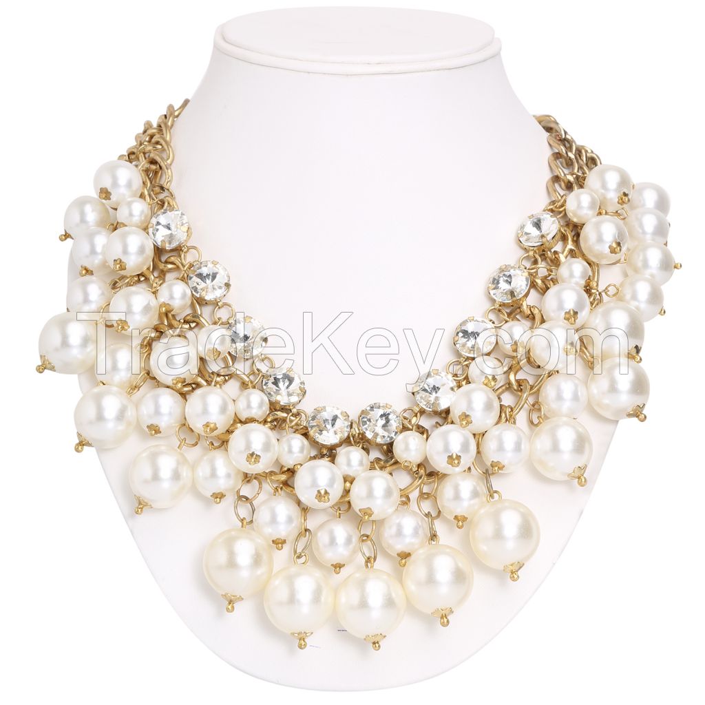 Gold And Shine Metal Pearl Stone Off-White Choker Necklace