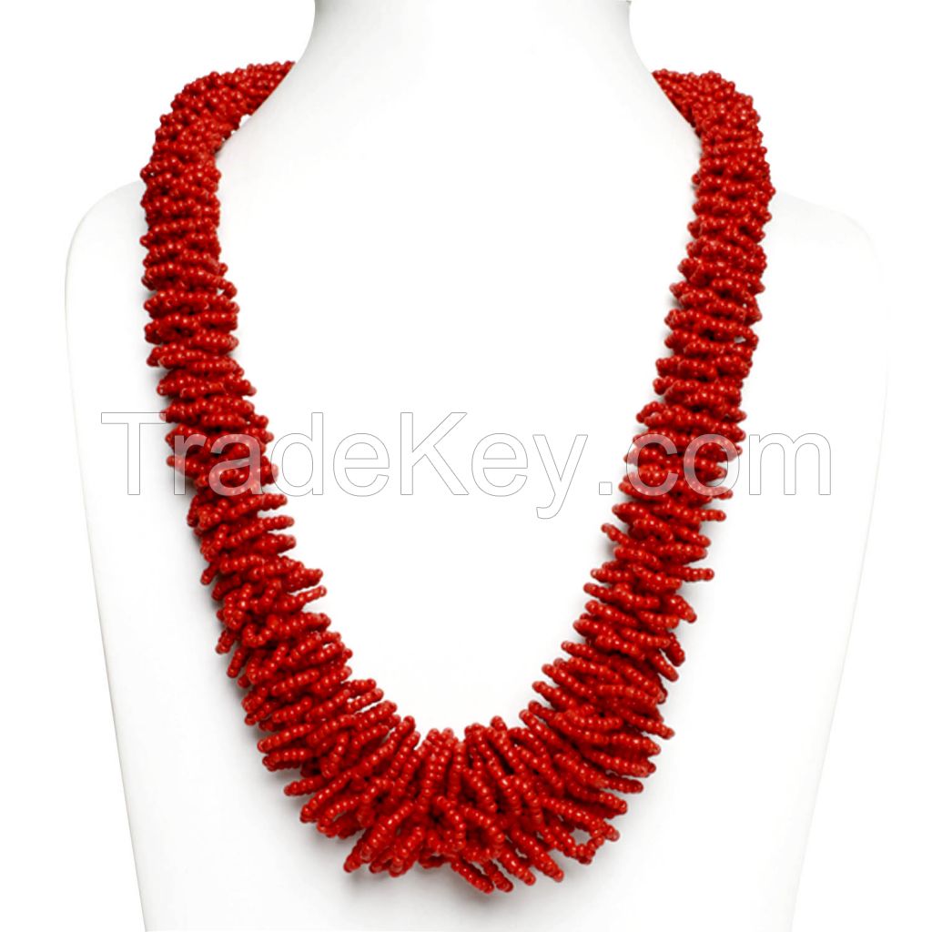 Hot Red Seed Bead Necklace