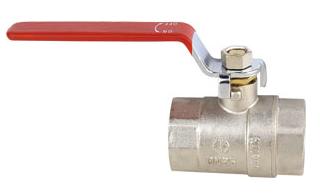 Forged brass ball valve, red steel flat handle